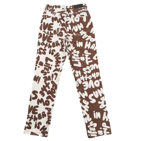 PacSun Denim - PacSun 25 Dad Jean Brown Graffiti Print High Waisted Straight Leg Button Fly